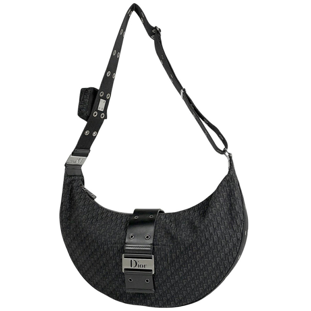 Christian Dior Street Shoulder Bag Trotter Croissant Canvas Black